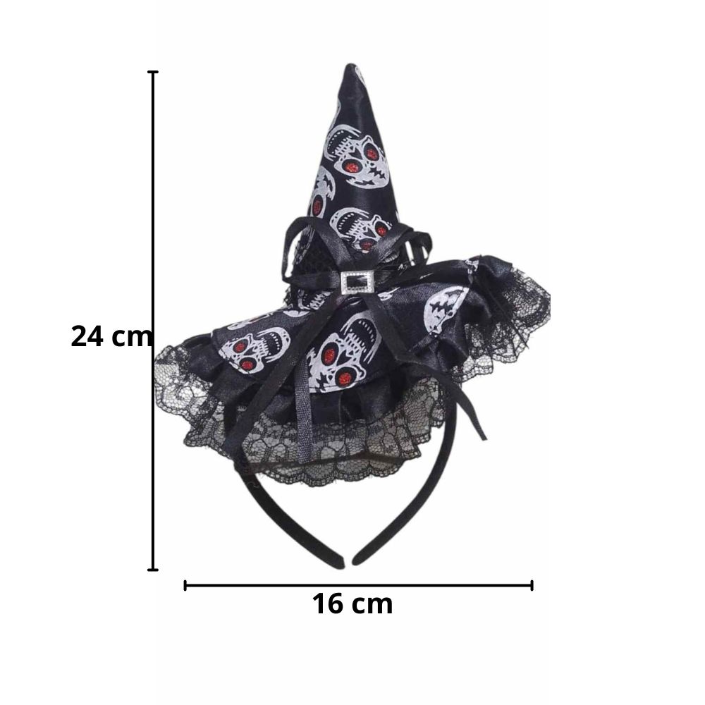TIARA CHAPEU BRUXA ESTAMPADA CAVEIRA